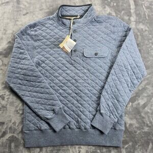 NEW Faherty Epic Quilted Fleece Pullover Mens Small Blue Diamond Snap Mock‎ Neck
